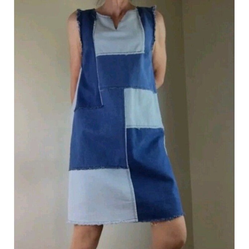 NWT NANETTE LEPORE Womens Sz M Patchwork‎ Denim Dress Sleeveless Western 90s 152
